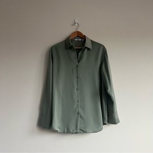Uniqlo green satin button down shirt